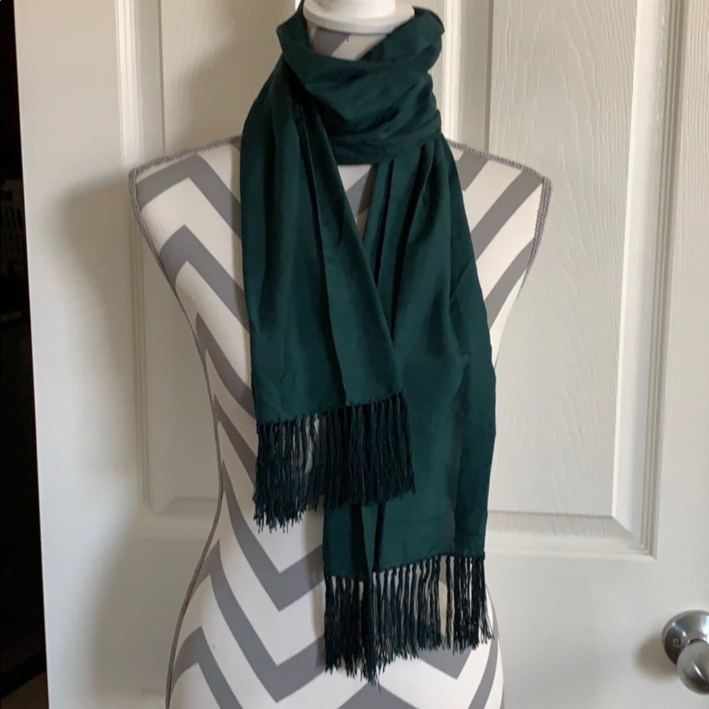 Green Fringed Silk Scarf
